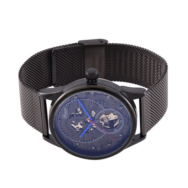 GENOA TIME V2 - Automatische mechanische Uhr mit Drachenmuster und Edelstahl-Mesharmband, 23 cm, schwarz, ca. 89,00g image number 5
