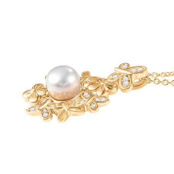 EVER TRUE S&uuml;&szlig;wasser Perle (8.5-9 mm), Wei&szlig;er Zirkon Anh&auml;nger mit Kette, ca. 50 cm