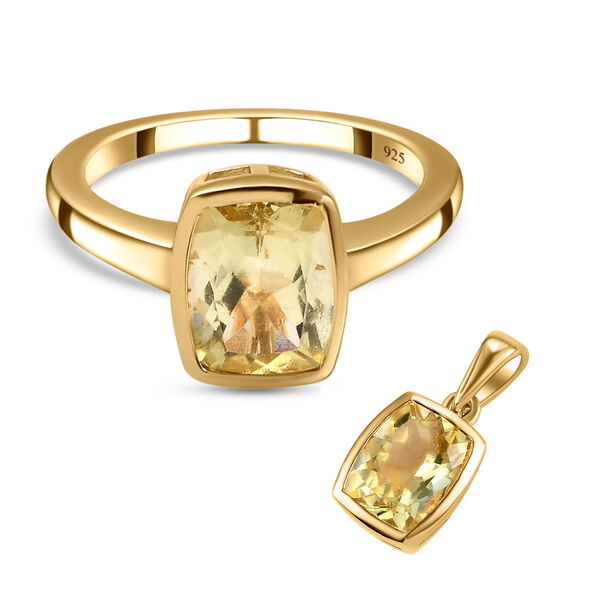 Ouro Verde-Quarz-Ring und Anhänger, 925 Silber vergoldet ca. 4,02 ct image number 0