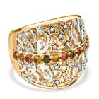GP Celestial Kollektion AA Mehrfarbiger-Turmalin, Kanchanaburi Blauer Saphir Ring 925 Silber Rhodiniert und 750 Gelbgold Vermeil (Größe 18.00) ca. 1.27 ct
