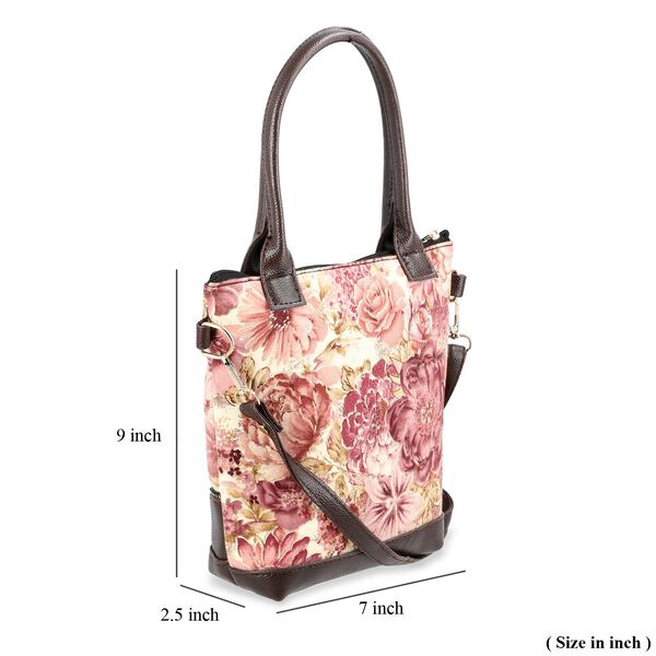 Crossbody Tasche aus Baumwolle, Blockdruck, 25,4x23cm, Pfirsich image number 7