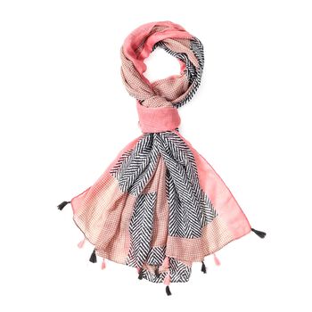 Eleganter Patchwork-Schal mit Zickzackmuster Einheitsgr&ouml;&szlig;e, 100%, 87x180 cm, Rosa
