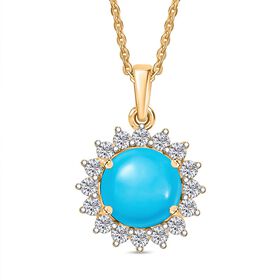 D joy AA Sleeping Beauty Türkis, Weißer Zirkon Schmuckset 925 Silber 750 Gelbgold Vermeil ca. 3.08 ct