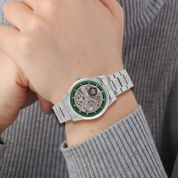 Limitiert verfügbar- GENOA Automatikwerk 3ATM Wasserdichtheit Skelettuhr mit reinem 316L Edelstahl -Kettenarmband - Grün image number 3