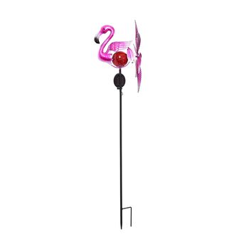 wind spinner  size:39*29*100cm solar :Amorphous solar panel  Light :1pc white led color: pink flamingo material:iron+glass weight:680g Battery:AANI-MH 300mAh
