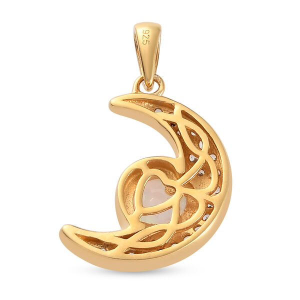 Nat&uuml;rlicher, &auml;thiopischer Opal und Zirkon-Mond-Anh&auml;nger in Silber image number 5