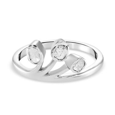 Handgearbeiteter Polki Diamant Ring 925 Silber Platin-Überzug