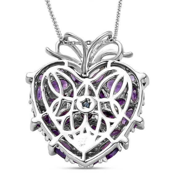 GP Amore Kollektion - Afrikanischer Amethyst, Zirkon und Kanchanaburi blauer Saphir-Herz-Anh&auml;nger mit Kette in Silber image number 5