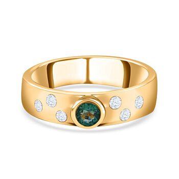 AAA Kagem Sambischer Smaragd, Wei&szlig;er Zirkon Ringe 925 Silber Gelbgold Vermeil (Gr&ouml;&szlig;e 17.00) ca. 0.58 ct