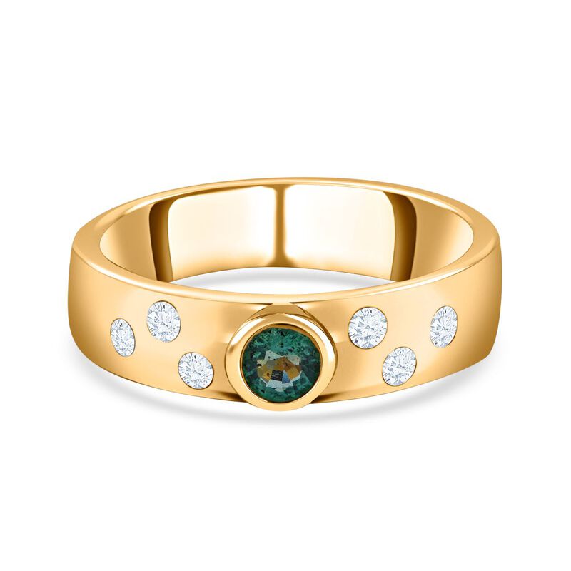 AAA Kagem Sambischer Smaragd, Weißer Zirkon Ringe 925 Silber Gelbgold Vermeil (Größe 17.00) ca. 0.58 ct image number 0