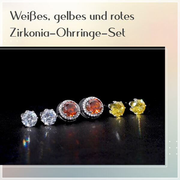 3er-Set- weiße, gelbe und rote Zirkonia-Ohrringe - 5,10 ct. image number 8