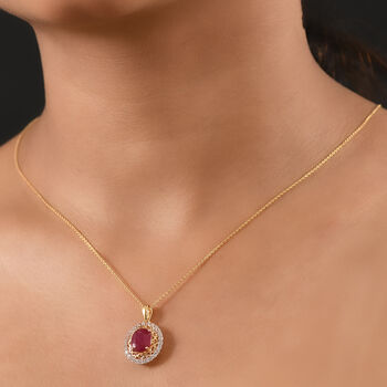 D'Joy Afrikanischer Rubin und Zirkon Anh&auml;nger mit 45cm Kette - 4,20 ct.