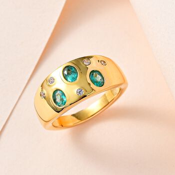 AAA Smaragd, Wei&szlig;er Zirkon Ring, 925 Silber Gelbgold Vermeil, (Gr&ouml;&szlig;e 17.00) ca. 0.61 ct