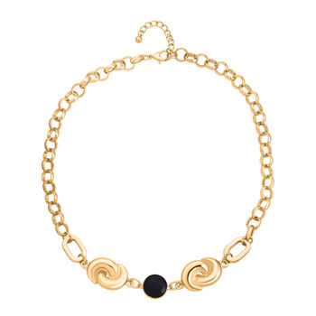 Schwarze Kristall Halskette ca. 50 cm + 5 cm Extender, Gelb