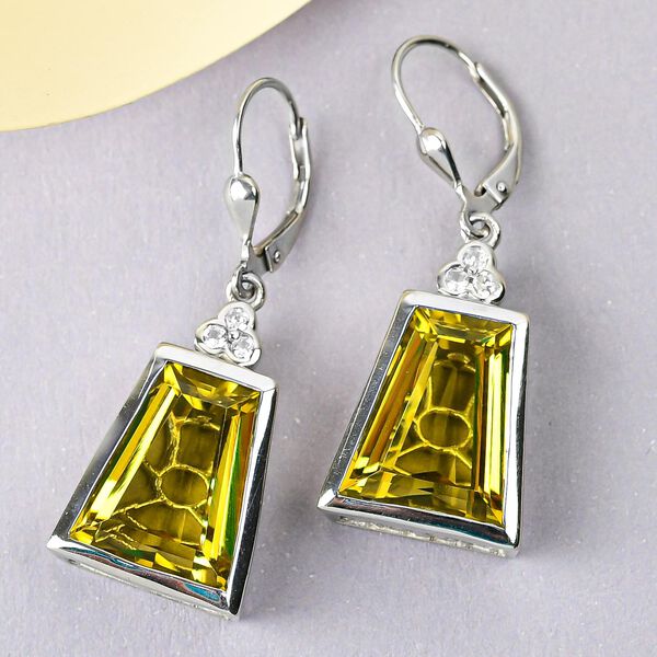 Ouro Verde-Quarz und Zirkon-Ohrhänger in Silber, 18,10 ct. image number 2