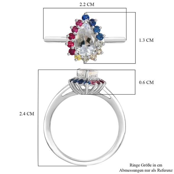 D joy AAA Premium Malagasy Mondstein, Mehrfarbiger Saphir Cosmic Dewdrop Ring 925 Silber rhodiniert (Größe 16.00) ca. 1.14 ct image number 7