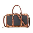 GRAND PELLE Elite Kollektion - Exklusive Handgravierte Leder-Handtasche mit Floralem Meisterwerk, 35 x 21 x 15 cm, Schwarz