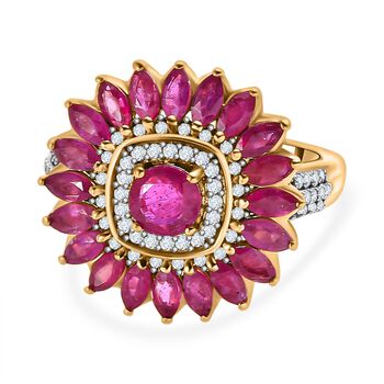 Afrikanischer Rubin (Fissure gef&uuml;llt) Ring, 925 Silber Gelbgold Vermeil, (Gr&ouml;&szlig;e 17.00) ca. 3.44 ct