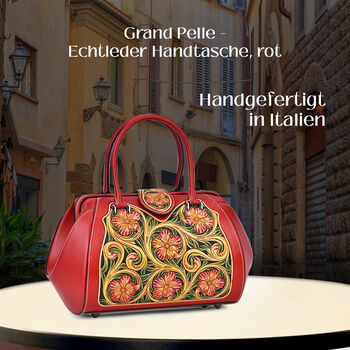 Grand Pelle  - Echtleder Handtasche, 35,5x23x18 cm, rot