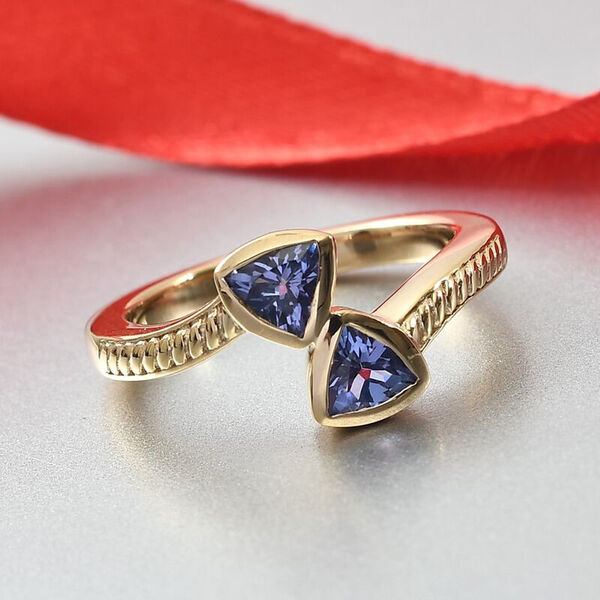 Tansanit Bypass Ring 925 Silber 585 Vergoldet image number 2
