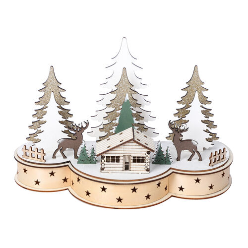 Weihnachtsdeko Holzhaus mit 10 warmen LEDs Beleuchtung, 2xAA Batterie (nicht inkl.), Größe 30x14x20 cm image number 1