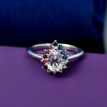 D joy AAA Premium Malagasy Regenbogen Mondstein, Mehrfarbiger Saphir Ring 925 Silber rhodiniert (Gr&ouml;&szlig;e 17.00) ca. 1.40 ct