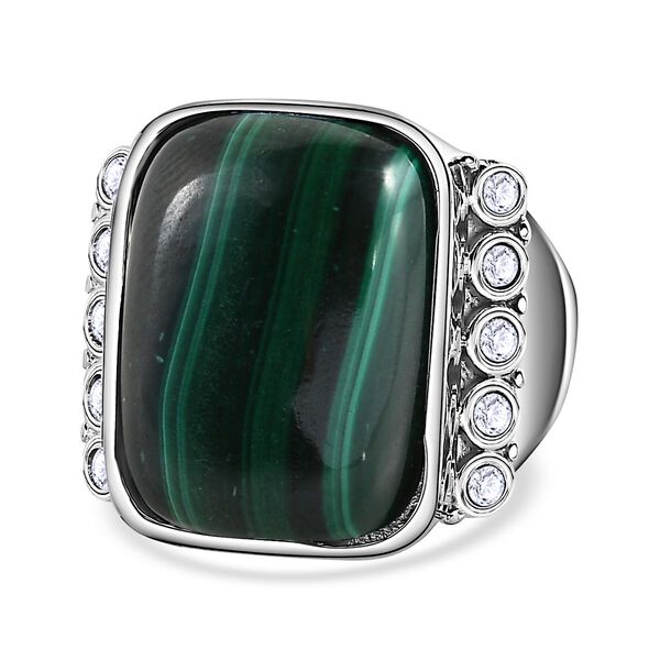 Malachit, Wei&szlig;er Zirkon Ring, 316L Edelstahl (Gr&ouml;&szlig;e 18.00) ca. 19.32 ct