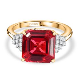 D'joy Lab Grown Padparadscha-Saphir , Blauer Saphir Ring 925 Silber 750 Gelbgold Vermeil (Gr&ouml;&szlig;e 20.00) ca. 7.18 ct