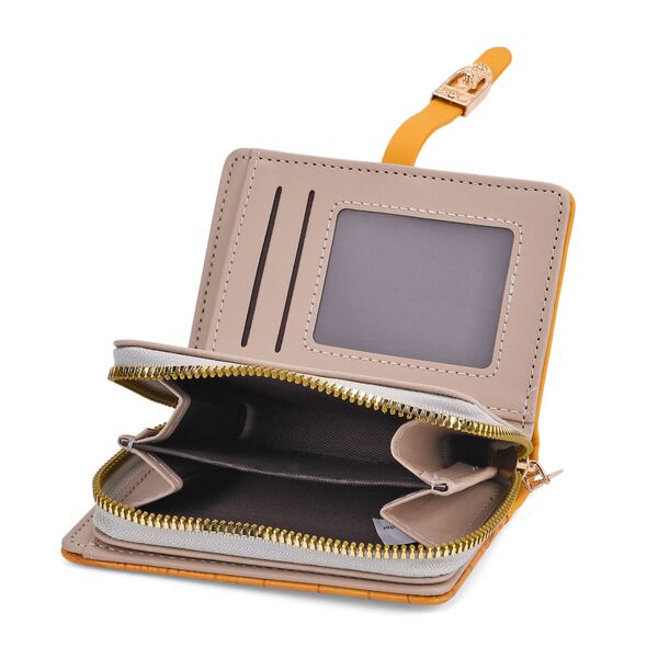 2-teiliges Geldbörsen-Set im Krokoprägungs-Design, Lange Geldbörse 20x10x3 cm und Bifold-Geldbörse 12x9x3,5 cm, Gelb image number 7