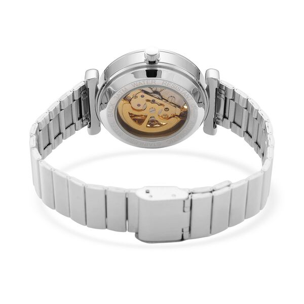 GENOA TIME V2 Automatik-Mechanische Uhr, wei&szlig;es Zifferblatt mit Sonnenschein-Design, 3ATM Wasserdicht, 8,5 cm, Silberfarben image number 6