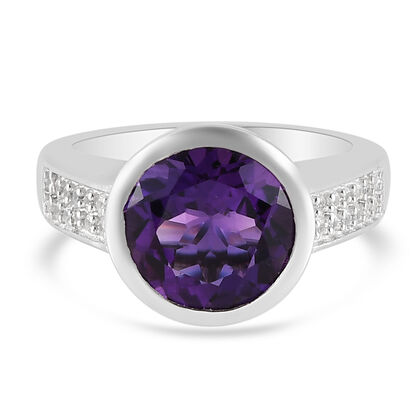 Lusaka Amethyst und Zirkon Ring 925 Silber platiniert (Gr&ouml;&szlig;e 16.00) ca. 3,71 ct