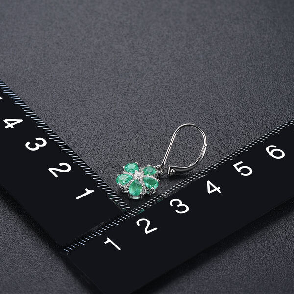 Kagem sambischer Smaragd und Zirkon florale Ohrh&auml;nger in Silber image number 2