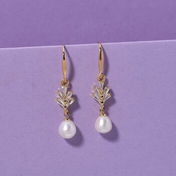 Wei&szlig;e S&uuml;&szlig;wasser Perle (7-9 mm), Wei&szlig;er Zirkonia Ohrringe Nickelfreies Messing vergoldet