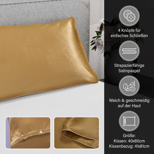 Serenity Night - 100% Maulbeerseide Sommerseidendecke mit Seidenf&uuml;llung Daunenkissen und Seidenkissenbezug Gold image number 5