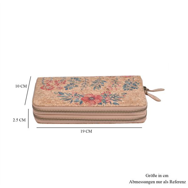 Kork Brieftasche mit RFID Schutz, rote Blumen, Khaki image number 7