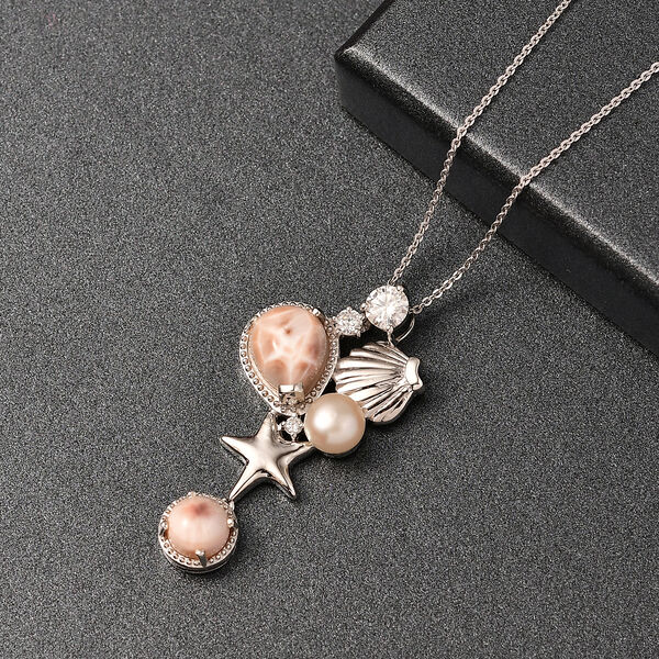 D joy AA Natrolith, S&uuml;&szlig;wasser Perle ca. (6-6.5mm) Anh&auml;nger mit Kette, 925 Silber rhodiniert 6.62 ct image number 2