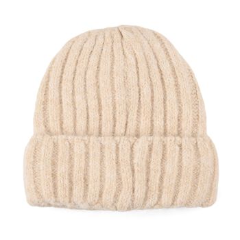 Rippstrick-M&uuml;tze mit Teddyfutter, Einheitsgr&ouml;&szlig;e, Cr&egrave;me