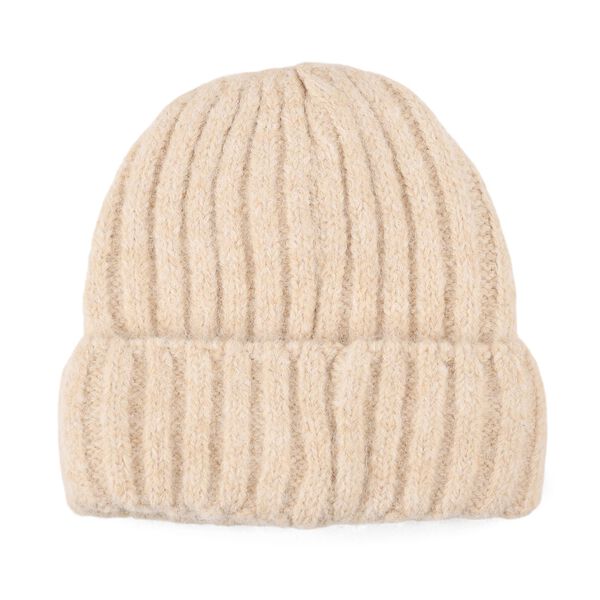 Rippstrick-M&uuml;tze mit Teddyfutter, Einheitsgr&ouml;&szlig;e, Cr&egrave;me