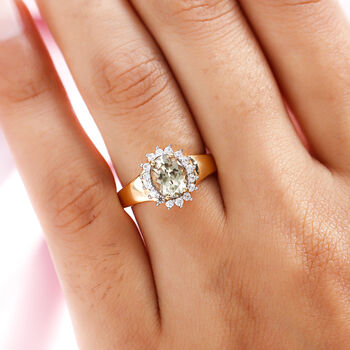 AAA Turkizit und wei&szlig;er Zirkon-Ring, 925 Silber Gelbgold Vermeil  ca. 1,65 ct