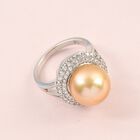 Royal Bali Kollektion - Südsee Perle und Zirkon Ring 925 Silber platiniert  ca. 0,70 ct image number 1