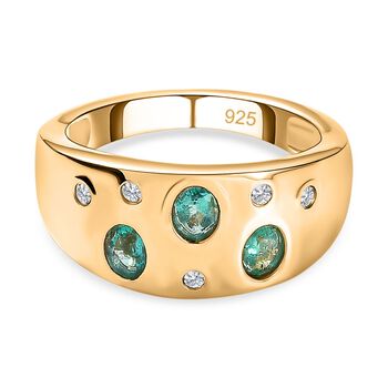 AAA Smaragd, Wei&szlig;er Zirkon Ring, 925 Silber Gelbgold Vermeil, (Gr&ouml;&szlig;e 21.00) ca. 0.61 ct
