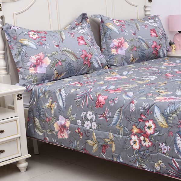 3er-Set, Bettdecke und 2 Kissenbez&uuml;ge aus 100% Maulbeerseiden, Grau image number 1