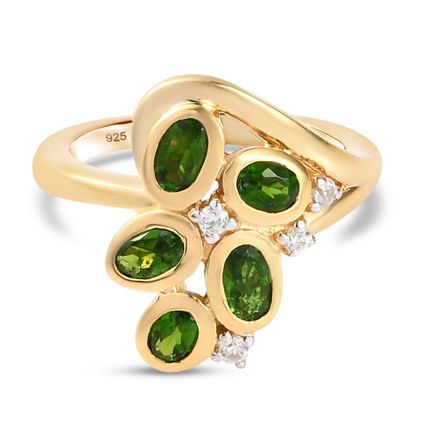 Nat&uuml;rlicher Chromdiopsid und Zirkon Ring 925 Silber vergoldet  ca. 1,20 ct