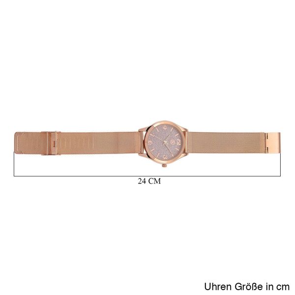 STRADA Stardust Dial Uhr mit japanischem Uhrwerk und ros&eacute;goldfarbenem 316L Edelstahl -Mesh-Armband image number 8