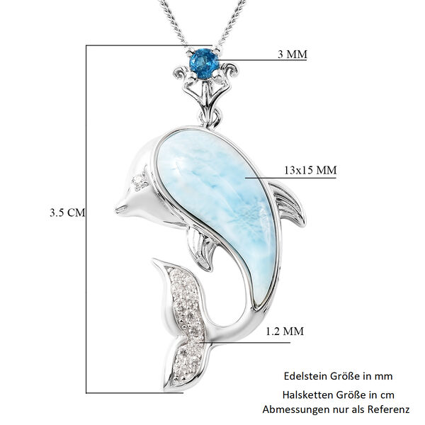 Larimar Delfin Anhänger mit Kette ca. 45 cm 925 Silber 3.69 ct image number 6
