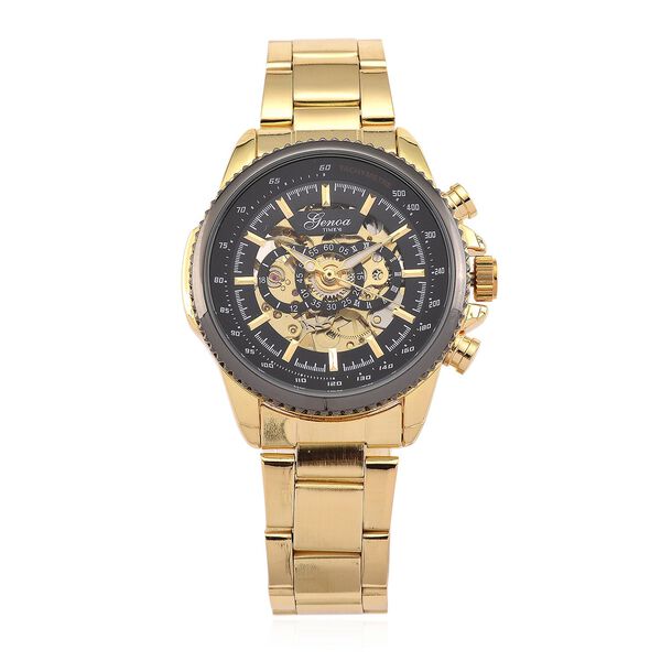 GENOA TIME - Bicolor-Armbanduhr, Reiner Edelstahl, silber-goldfarben, Automatik, 3 ATM wasserdicht image number 0