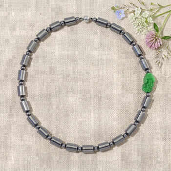 Gr&uuml;ne Jade und Terahertz Halskette, 50 cm - 340 ct.