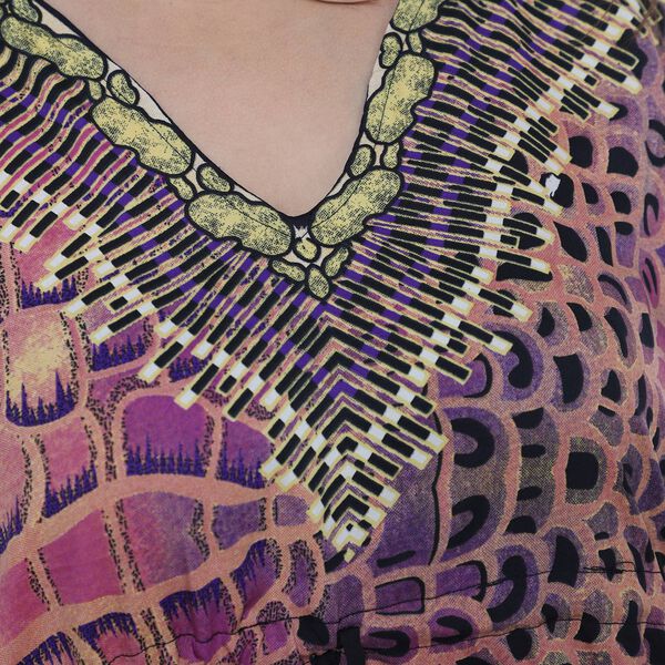 V-Ausschnitt bedruckter Kaftan, Einheitsgr&ouml;&szlig;e Lila image number 5