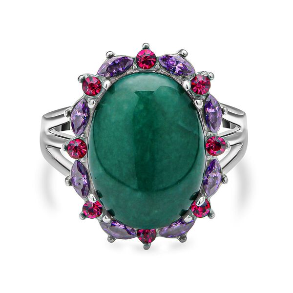 Gr&uuml;ner Aventurin, fuchsiafarbener und lila Kristall-Ring - 10 ct.