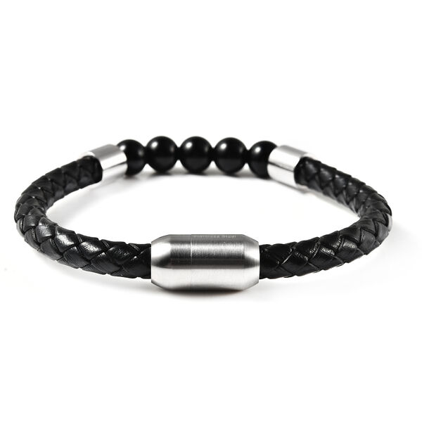 Lapislazuli-Leder Herren Armband, 20 cm lang, Edelstahl ca. 17,50 ct image number 3